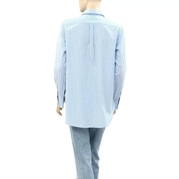 Kerri Rosenthal Mia Shirt Stripe Tunic Top Buttondown Printed Cotton L 282395 - Picture 5 of 7